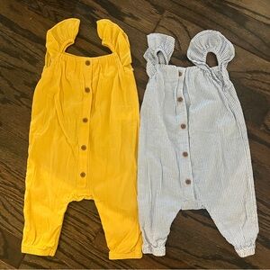 Baby Girl Ruffle-trim Muslin Romper Suits Yellow & Blue/White Stripe Size 6-9m